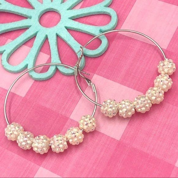 🍀 AB Iridescent Gem Beaded Hoop Earrings - Picture 1 of 2